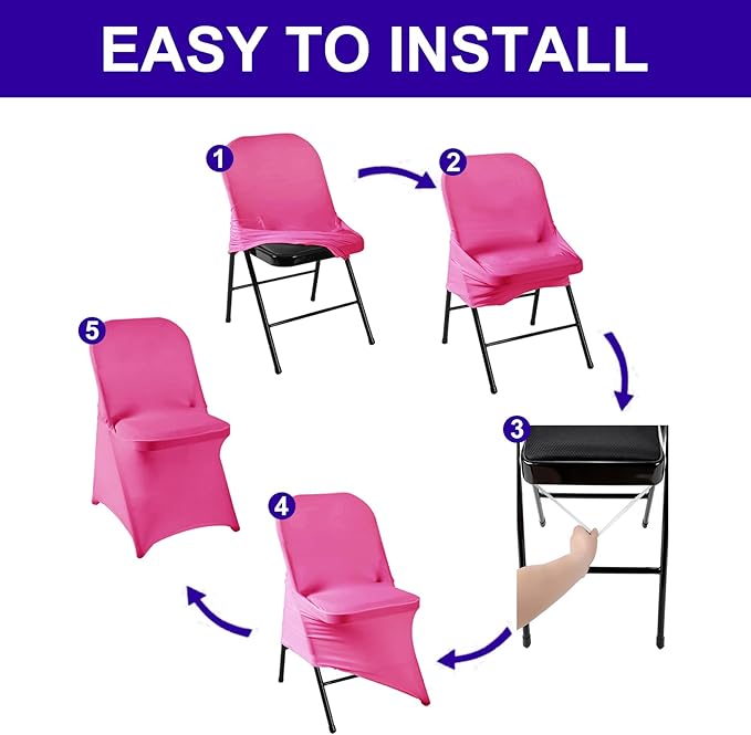 Howhic Folding Chair Covers 12pcs, Fuchsia Universal Spandex Covers for Wedding, Party, Banquet, Conference (Stretchy Fitted)