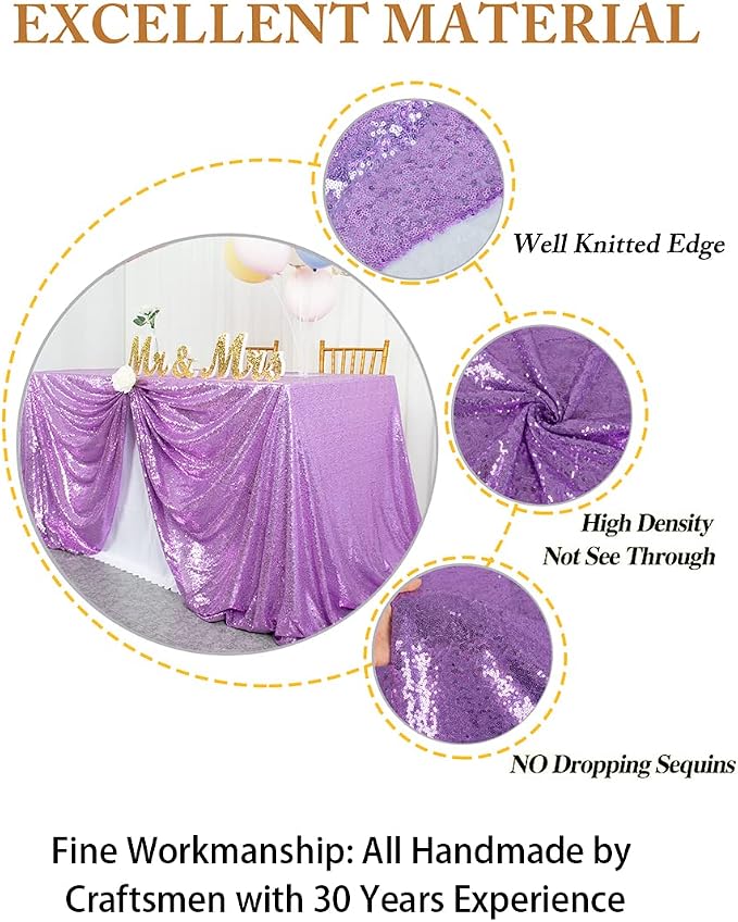 ShiDianYi Sequin Tablecloth Rectangle 50x72-Inch Lavender Table Cloths for Parties Rectangular Table Cover Overlay Light Purple Sequin Fabric Linens Birthday/Baby Shower/Tea Party Decor