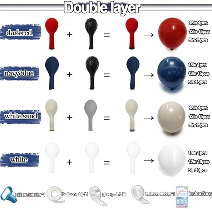 Navy Blue Red Balloon Garland Double Stuffed Red White Blue Balloons Nude Cream Sand Latex Arch Kit for Birthday Baby Shower Patriotic Graduation Baseball 4th of July Party Decorations