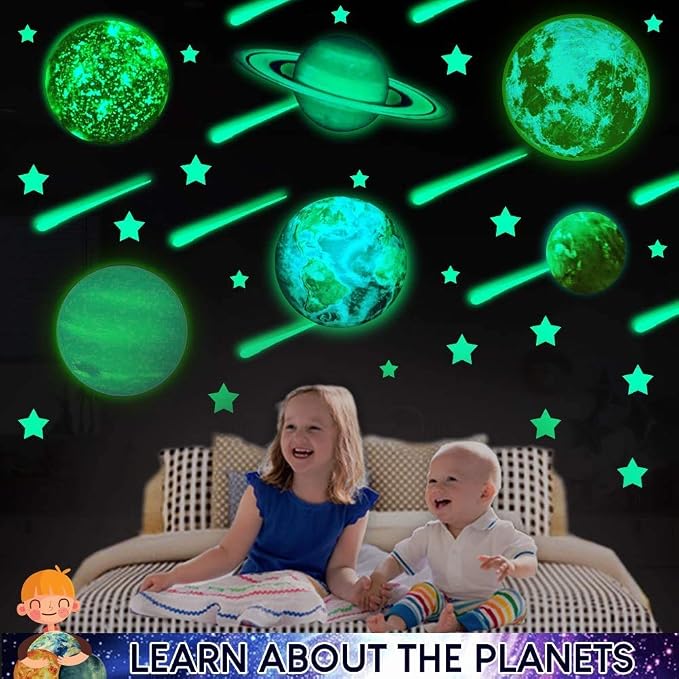 UNTOLD PLANETS 195+PCS Glow in The Dark Planets for Ceiling Decorations, Star Stickers Sun, Moon Pluto Wall Stickers for Kids, Boys Room Decor, Wall Decals Christmas Gift