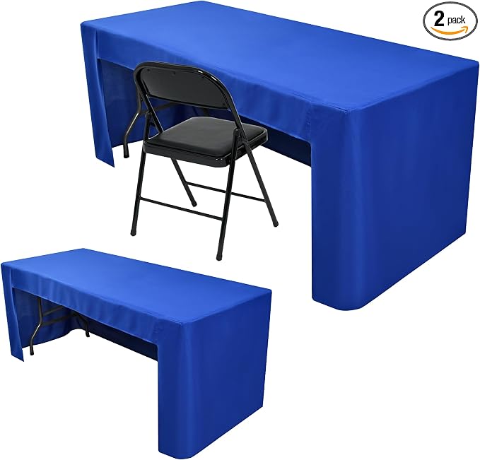 Nasitos 2 Pack Royal Blue 6ft Table Cloth Fitted-Open Back Folding Table Cover Washable Fabric and Wrinkle Resistant Table Cloth for Trade Show, Book Fair, Career Fair, Convention, Events