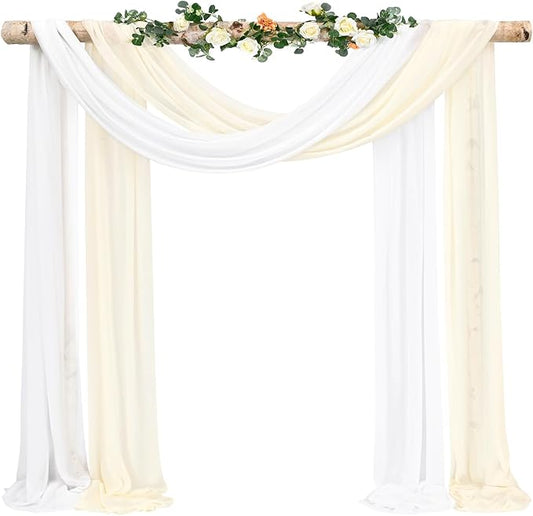 Showgeous Ivory & Cream Wedding Arch Drapes, 2 Panels 28" x 20ft Chiffon Fabric Drapes for Ceremony & Reception