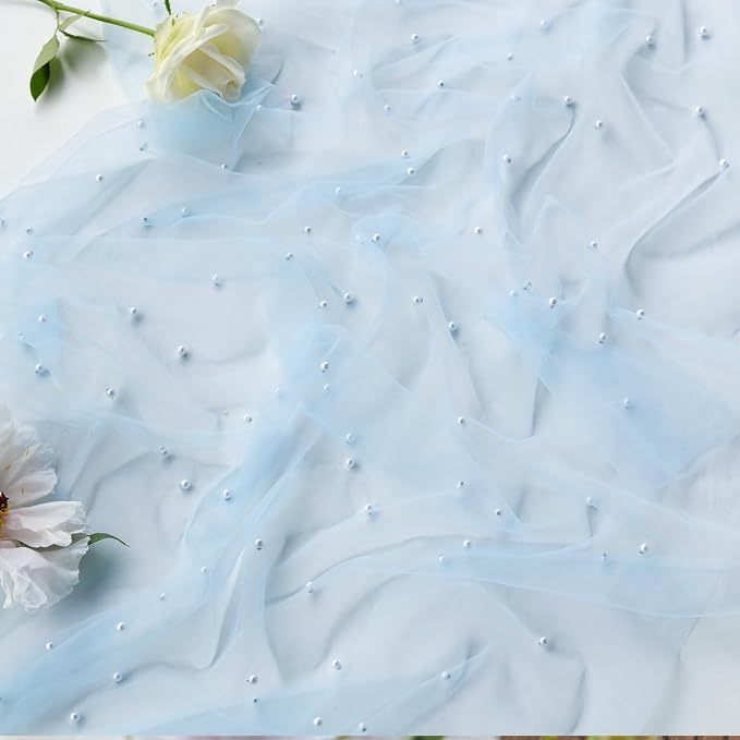 Artoid Mode 3PCS Pearl Blue Gauze Table Runner 120 Inch 10FT, Seasonal Sheer Dining Holiday Wedding Birthday Baby Shower Table Decor for Home Party