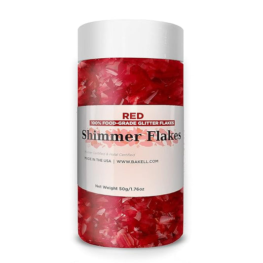 Bakell's Red Shimmer Flakes - (50 gram 1x Jar) | Exquisite Edible Glitter Flakes for Bold and Passionate Culinary Creations!