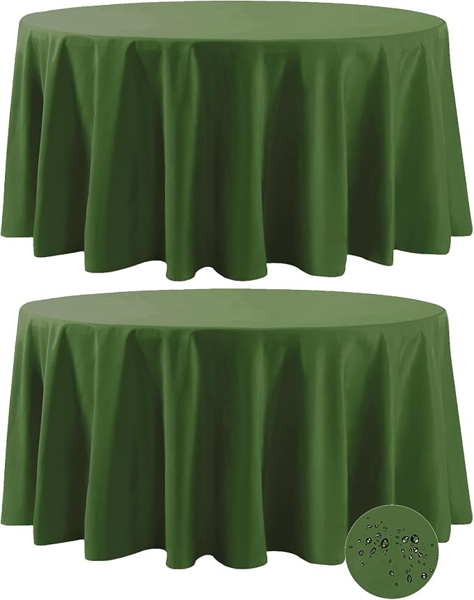 Fokitut 2 Pack Waterproof Round Tablecloth, 108 Inch, Stain Resistant and Wrinkle Polyester Table Cloth, Fabric Table Cover for Kitchen Dining, Wedding, Party, Holiday Dinner-Willow