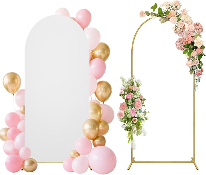 6FT Wedding Arch Backdrop Stand and Cover Set, Metal Balloon Arch Stand and Cover for Birthday Party Wedding Ceremony Bridal Baby Shower Graduation Decoration