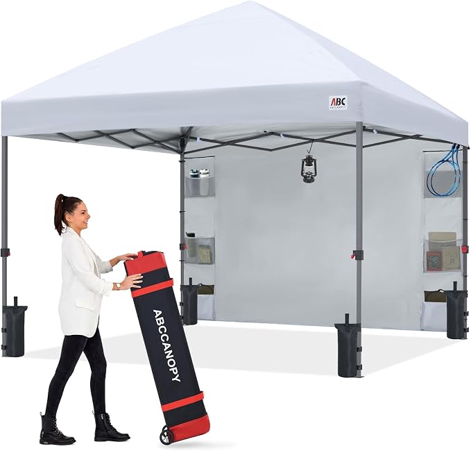 ABCCANOPY Pop Up Canopy with Sidewall,10x10 Outdoor Canopy Tent with Storage Sidewall for Commercial Events with 4 Weights (White)