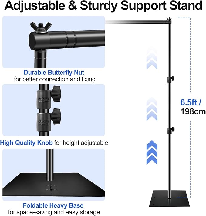 EMART Backdrop Stand, 6.5x10 ft Adjustable Photo Background Pipe and Drape Photography Kit with Heavy Duty Metal Flat Base for Parties, Wedding, Video Studio, Birthday - Black