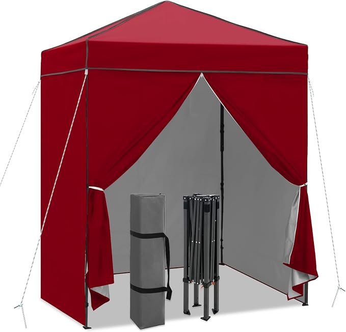 6x4 Pop Up Canopy Tent with Four Wall Panels, Instant Portable Beach Canopy, Outdoor Tent with Carry Bag for Camping, Sports, Tailgating, Events, Burgundy