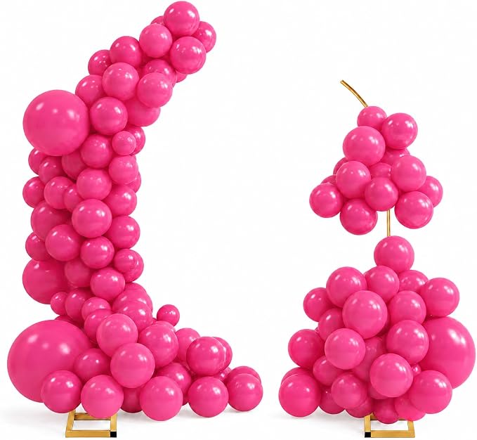 Balloon Arch Stand Kit Set with 145PCS Different Sizes Pink Balloons – Metal Wedding Backdrop Frame with 8 Water Bags, Gold Semi-Open Arch for Birthday, Baby Shower, Bridal Shower Decorations.
