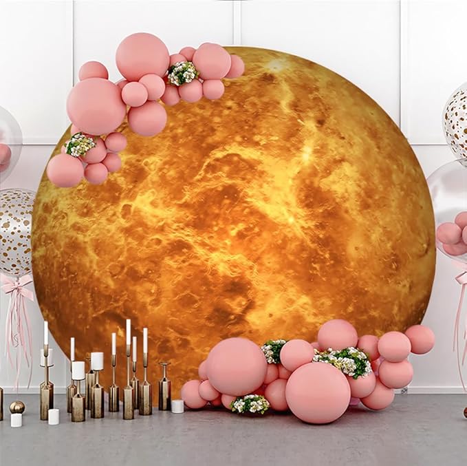 Diameter 7.2ft Cosmic Mercury Round Backdrop Cover Universe Galaxy Travel Themed Photography Background Outer Space Backgrounds for Kids Birthday Party Decor Cake Table Photo Booth Props