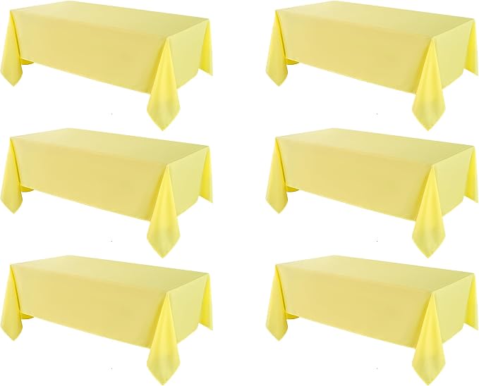 Rectangle Tablecloths 90x132 Inch 6 Pack Yellow Tablecloth for 6ft Washable Decorative Linen Polyester Table Cloths for 8ft Dining Table Banquets Buffet Parties and Wedding