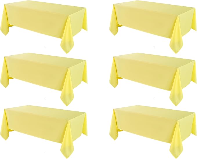 Rectangle Tablecloths 60x120 Inch 6 Pack Yellow Tablecloth for 6ft Washable Decorative Linen Polyester Table Cloths for 8ft Dining Table Banquets Buffet Parties and Wedding