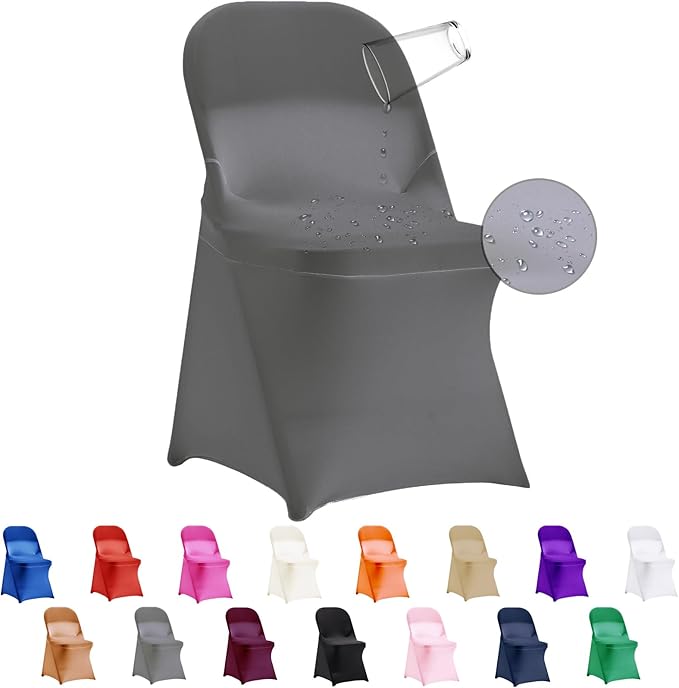 36 PCS Waterproof Stretch Spandex Folding Chair Covers, Dining Room Chair Slipcovers Protector for Wedding, Banquet, Party, Holidays, Celebration and Decoration（Grey）