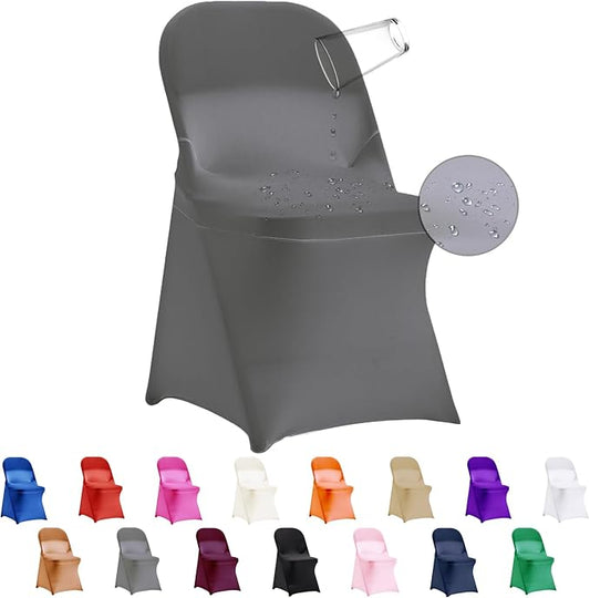 36 PCS Waterproof Stretch Spandex Folding Chair Covers, Dining Room Chair Slipcovers Protector for Wedding, Banquet, Party, Holidays, Celebration and Decoration（Grey）