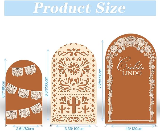 Set of 3 Arch Backdrop Cover Cielito Lindo Baby Shower Spandex Arch Fabric Cover for Mexican Bridal Wedding Birthday Party Decoration (6FT 6.6FT 7.2FT,Clay Brown)