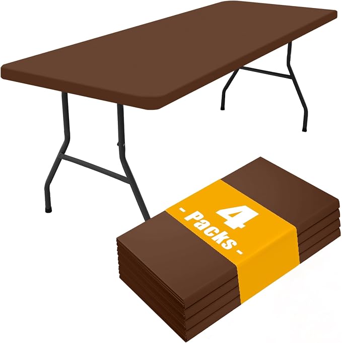 Smiry 4 Pack Rectangle Picnic Table Cloth, Waterproof Elastic Fitted Tablecloths, Washable Polyester Rectangular Patio Table Cover for Camping, Indoor and Outdoor (Tan, 30"x72")
