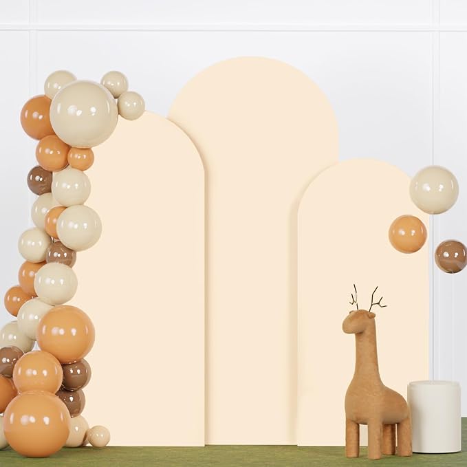 FANPROMS Wedding Arch Cover Beige 5ft 6ft 7ft Spandex Arch Backdrop Cover Set of 3 Balloon Arch Cover Backdrop Fabric for Banquet Chiara Arch Stand Cover for Bridal Shower Party Decorations