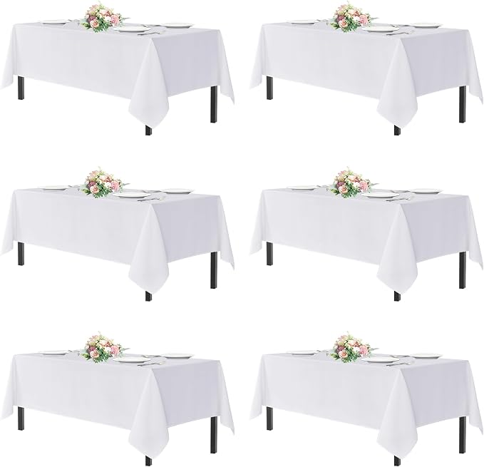 sancua White Table Cloths Rectangle, 6 Pack Tablecoths for 6 Foot Tables - 60x102 Inch - Washable Polyester Fabric Table Cover for Wedding, Birthday Party, Banquet Reception