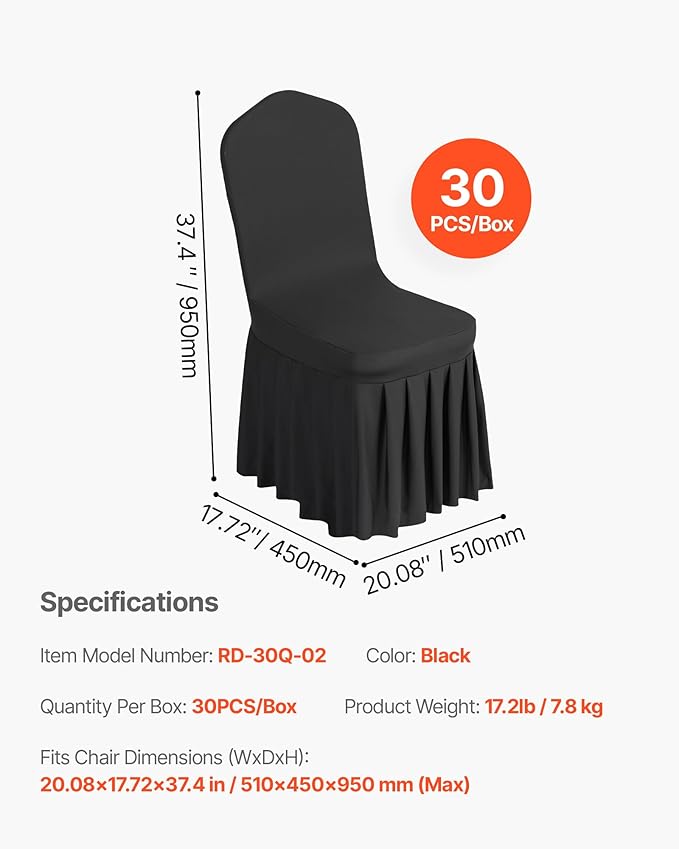 VEVOR Chair Covers, Polyester Spandex Chair Cover, Stretch Slipcovers for Wedding Party Dining Banquet Flat-Front Chair Covers (Black-d, 30PCS)