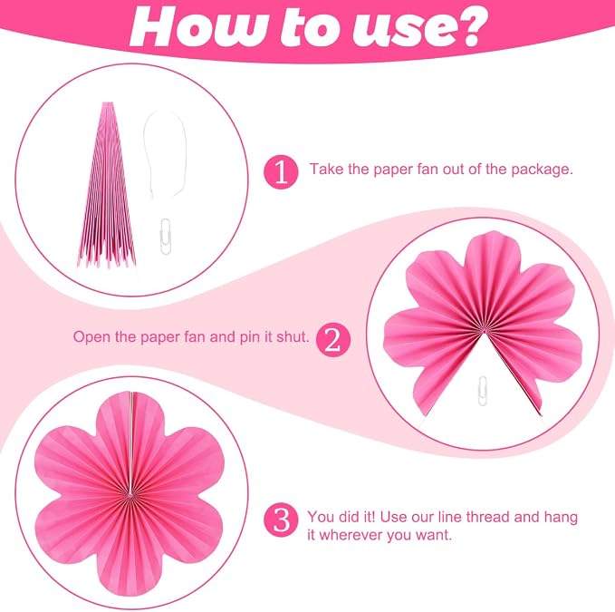 DODOKIM Paper Fans Party Decorations Paper Flowers Decorations for Wall Floral Backdrop Classroom Baby Shower Birthday Party Flower Wall Decor Pack of 9 Pink Yellow