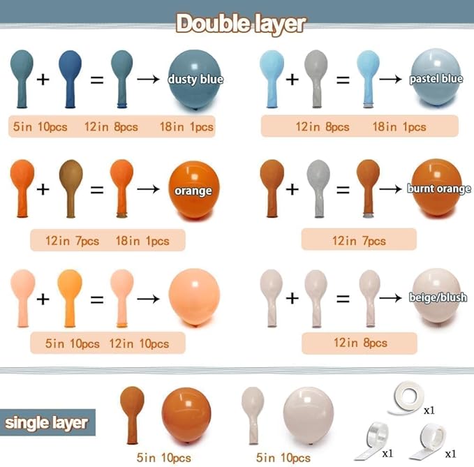 Orange Blue Balloon Arch Kit Double Stuffed Dusty Pastel Blue Burnt Orange Peach Beige Boho Balloon Garland for Neutral Baby Shower Birthday Bridal Wedding Party Decoration