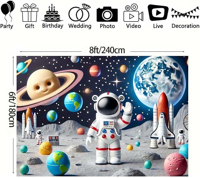 Space Astronaut Photo Backdrop Astronaut Outer Space Party Photography Background Out Space Galaxy Planets Astronaut Baby Shower Backdrop Solar System Planets Galaxy Boys Birthday Banner (B, 8x6feet)