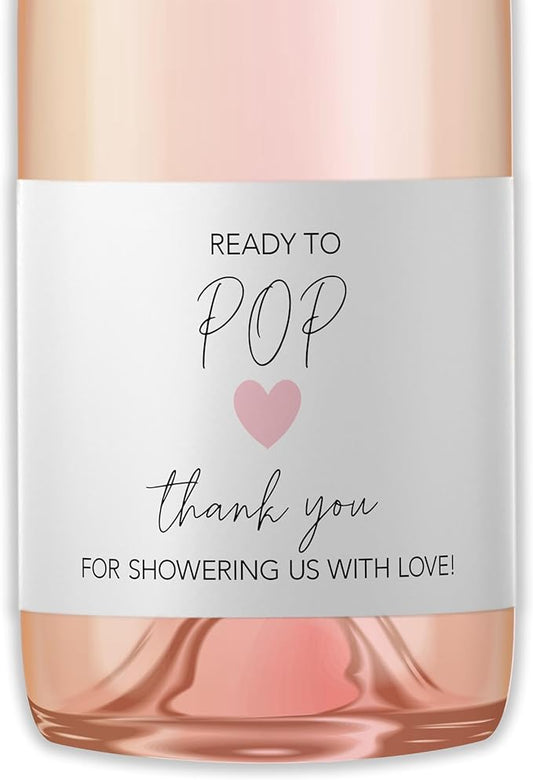 It’s a Girl Mini Champagne Bottle Labels ● Set of 12 ● She’s Ready to POP Baby Shower Favor Label, About to POP Thank You Favors, Pink Baby Shower Gender Reveal Stickers Waterproof (Heart)