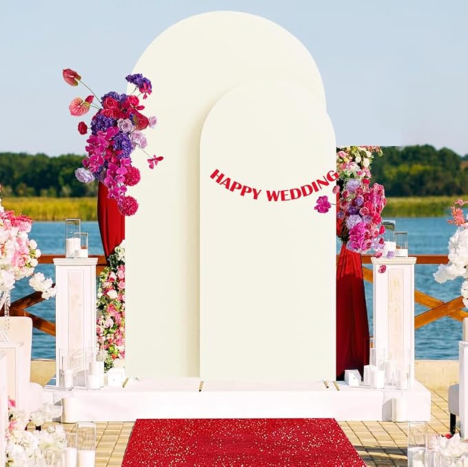 HAINARverS Set of 2 Wedding Arch Cover 6FT,7.2FT Spandex Fitted Stretchy Arch Stand Covers,2 Sided Round Top Chiara Backdrop Cover for Birthday Party Banquet Baby Shower Arch Decoration(Ivory)