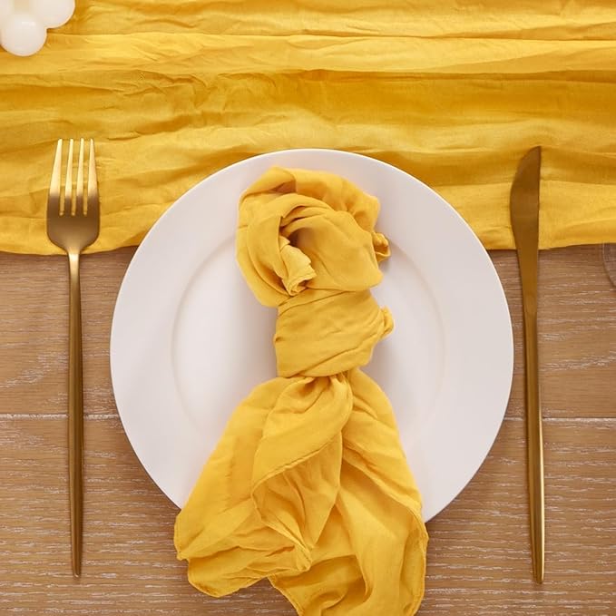 25pcs Gold Cheesecloth Napkins Spring Washable Boho Rustic Gauze Table Cloth Napkins Bulk 21x21 Inches for Wedding Party Bridal Baby Shower Birthday Table Decor
