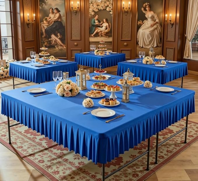 Shillance 60x60 Inch Royal Blue Spandex Square Tablecloth, Wrinkle Free Royal Blue Fitted Table Cloth for Square Tables,Washable Pleated Table Cover for Wedding Birthday Cocktail Party Buffet Dinner