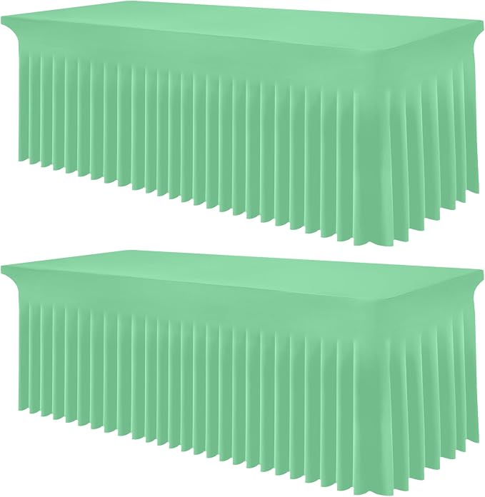 Smiry Spandex Tablecloth 2 Pack, Elastic Fitted Stretch Tablecloth for 6FT Rectangle Tables, Waterproof Washable Table Cover Skirt for Wedding, Banquet & Parties (Bright Green, 72Lx30Wx30H Inch)