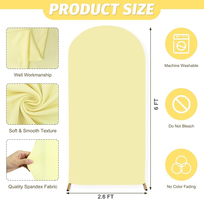 MODFUNS Wedding Arch Cover Light Yellow Spandex Arch Cover 2.6x6ft Round Top Arch Stand Cover Chiara Arch Backdrop Cover Stretchy Arch Wall Cover for Wedding Ceremony Birthday Party Decoration