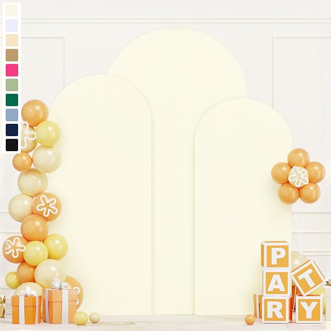Cream Arch Cover Wedding Arch Stand Covers 6FT 6.6FT 7.2FT Spandex Arch Covers Stretchy Backdrop Set of 3 Ivory Arches Backdrop Cover for Baby Shower Parties Balloon Arched Fabric Covers