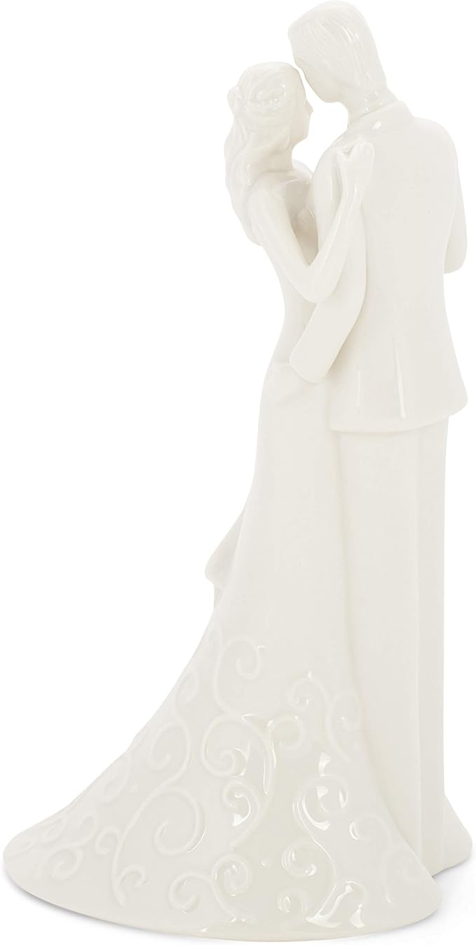Roman 8.5" Wedding Cake Topper – Elegant Bride and Groom Figurine with “Love Is Patient” Inscription, Porcelain Finish, Wedding or Anniversary Keepsake