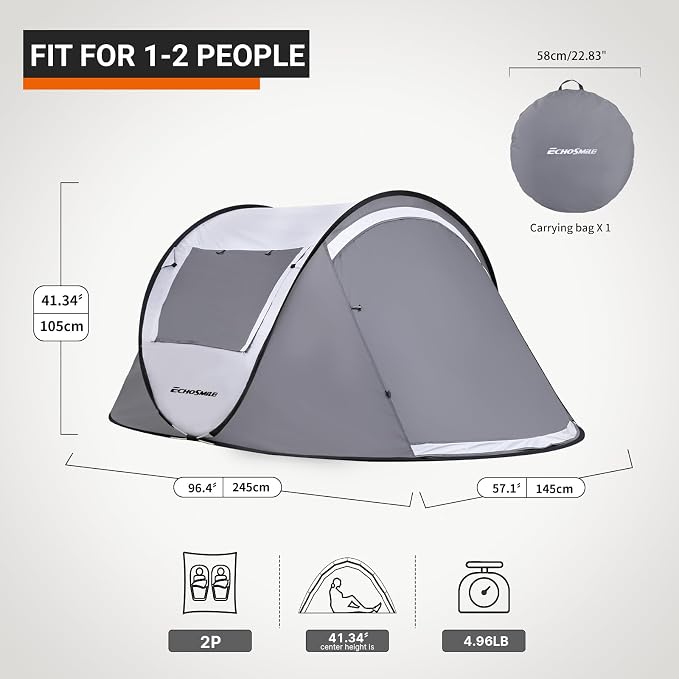 EchoSmile Pop Up Camping Tent, 2/4/6 Person Easy Setup Tent, Water Resistant Dome, Portable with Carry Bag