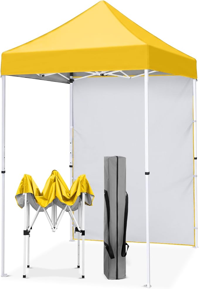 EAGLE PEAK Pop up Canopy 5x5, Outdoor Portable Canopy Tent with One Removable Sunwall, Carry Bag Included, Yellow