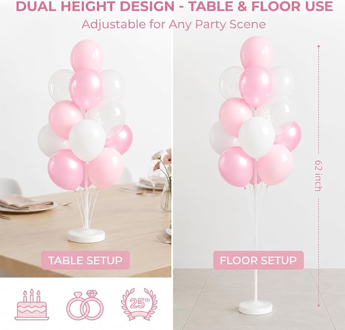 Balloon Column Kit for Floor-Balloon Columns with Stand,Clear Pastel Pearl Pink Balloon Base&Pole Tower Backdrop Decoration for Wedding,Bridal Baby Shower,Birthday Party,Bachelorette