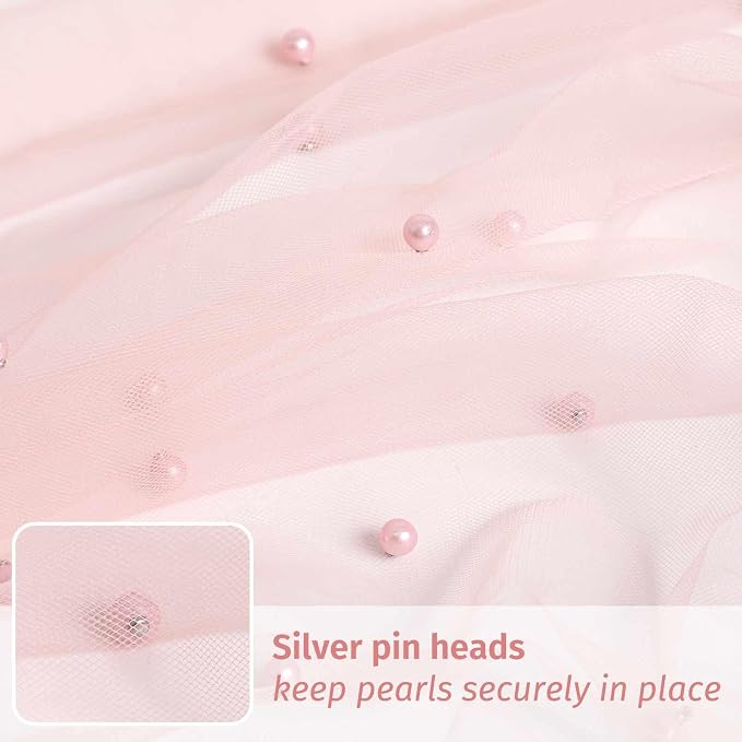 WELTRXE Pearl Table Runner Tulle 30x120 Inch 10FT Long, Pink Gauze Table Runners, Rustic Boho for Wedding Arch Birthday Party Bridal Veil Baby Shower Decorations