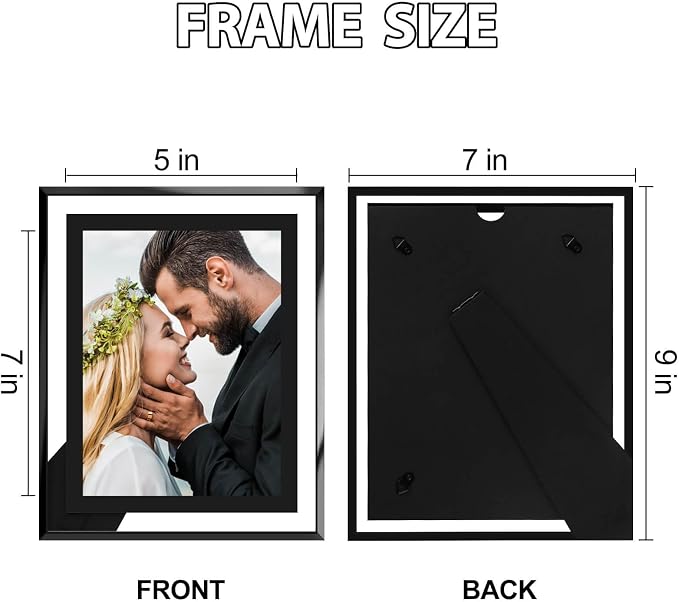 HIKWADERY 5x7 Picture Frames Black - Set of 4, HD Real Glass 5 by 7 Photo Frame for Tabletop Display, Wedding Birthday Mothers Day Gifts (5 x 7, Black)