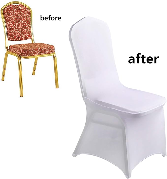 LZY 10pcs Spandex Chair Cover Stretch Slipcovers for Wedding Party, Dining Banquet Chair Decoration Covers (White, 10)