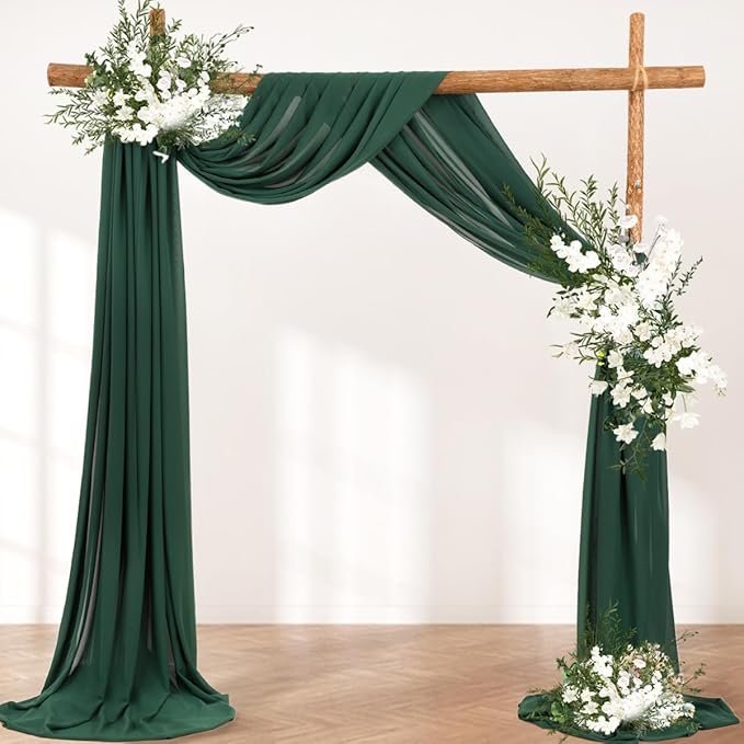 LINXTAR Wedding Arch Draping Fabric 30'' x 18FT Sheer Chiffon Arch Drape Backdrop 1 Panel Emerald Green Drape for Bridal Shower Photo Booth Church Decor Birthday Party Outdoor Decoration