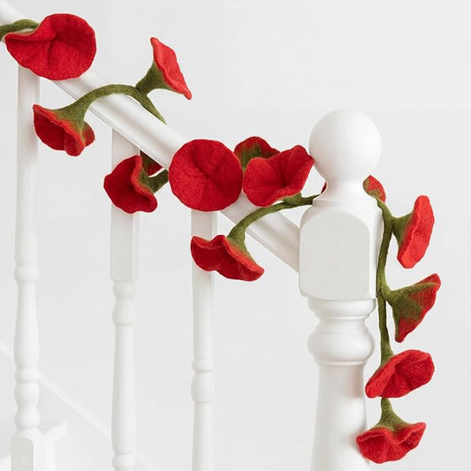 XunYee 5.6 ft Wool Felt Flower Garland Hand Felted Flower Strings for Wedding Party Floral Decor Mantle Decorations(Burgundy Red,1 Pack)
