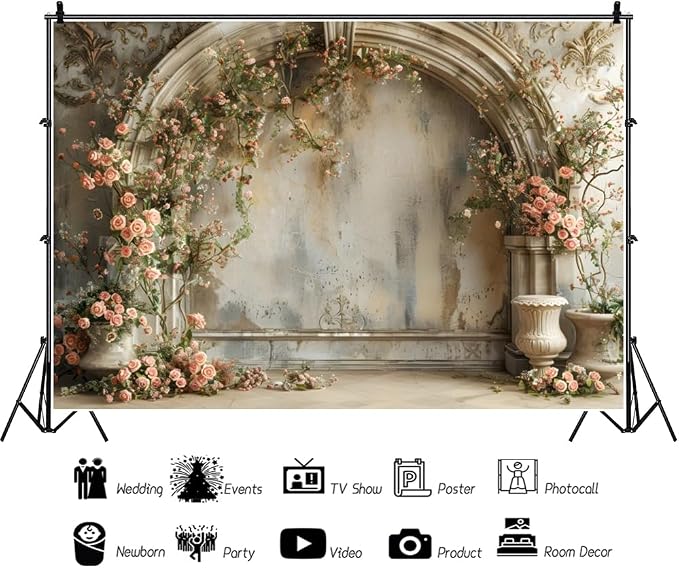 Yeele 9x6ft Vintage Elegant Floral Room Backdrop European Style House Pink Rose Flower Arch Background for Wedding Bridal Shower Anniversary Birthday Decor Girl Woman Portrait Photo Shoot Prop