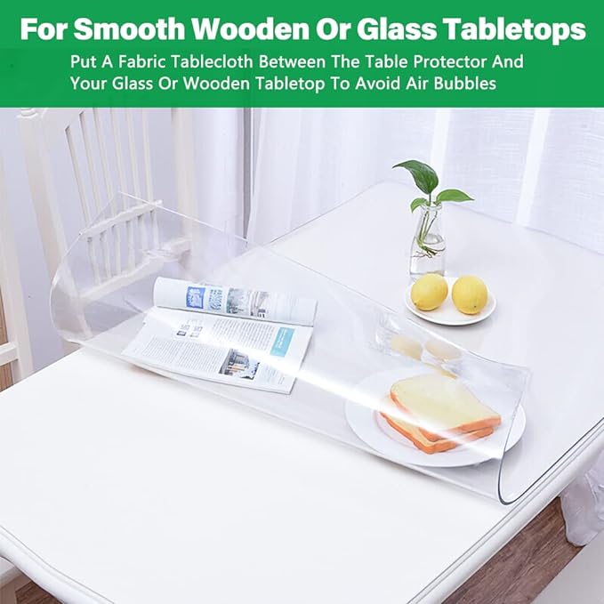 Multisize Clear Vinyl Table Cover Wipeable - 42X84 Inch, 1.5mm Thick Plastic Tablecloth for Kitchen & Dining Room