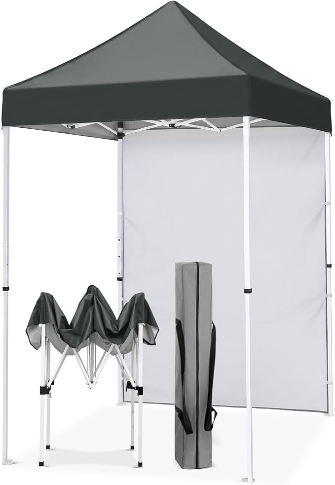 EAGLE PEAK Pop up Canopy 5x5, Outdoor Portable Canopy Tent with One Removable Sunwall, Carry Bag Included, Gray