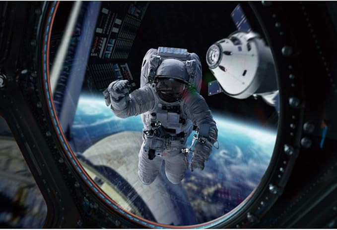 Leyiyi 8x6ft Astronaut Working Backdrop Planetarium Banner Space Station Universe Explore Shuttle Spacecraft Asteroid Travel Photo Background Kids Adventure Portrait Shoot Studio Vinyl Prop Wallpaper