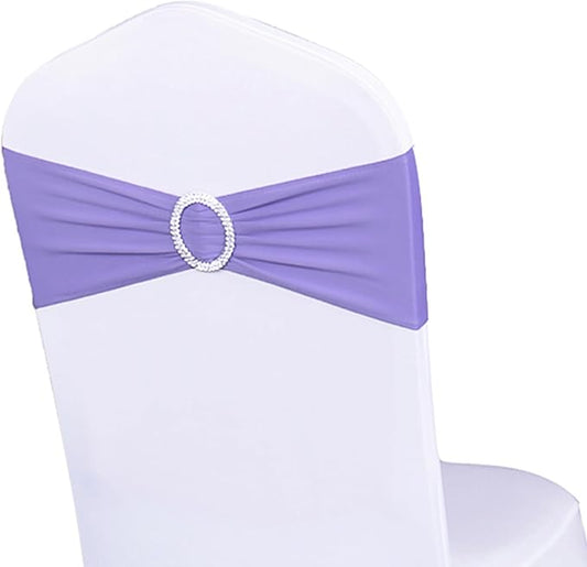 Pack of 50 Spandex Lavender Chair Sashes, Chairs Bands with Buckle Slider, Chair Bows for Wedding Reception Decorations, Without White Seat Covers (Lavender)