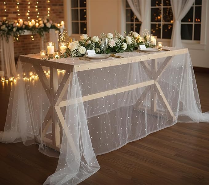White Pearl Tablecloths 63" X 120" Bulk Sheer Tulle Table Cloth Cover for Event Decorations Arch Dessert Soft Chiffon Fabric 6 Pieces Tablecloth Veil for Wedding Denim Bachelorette Birthday Party