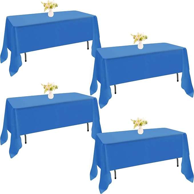 4 Pack Rectangle Tablecloth 60x126 Inch Blue Washable Polyester Table Cover for Wedding Dining Table Buffet Parties Banquet Decoration（Blue）